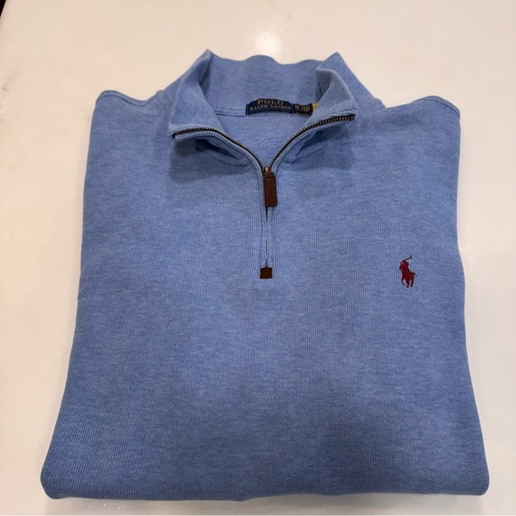 POLO RALPH LAUREN Men’s 1/4 Zip Pullover Sweater w Pony Logo Blue Sz XL - Picture 8 of 8